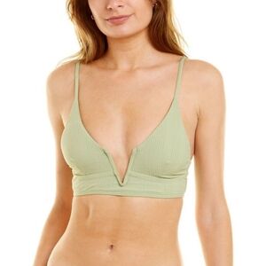L*Space Siren V-Neck Ribbed Bikini Swimsuit Top Green New